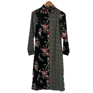 Curations Womens Shirt Dress Black Mixed Print Midi Long Sleeve‎ Sheer XSP New